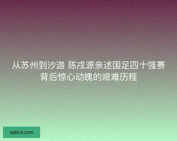 从苏州到沙迦 陈戌源亲述国足四十强赛背后惊心动魄的艰难历程